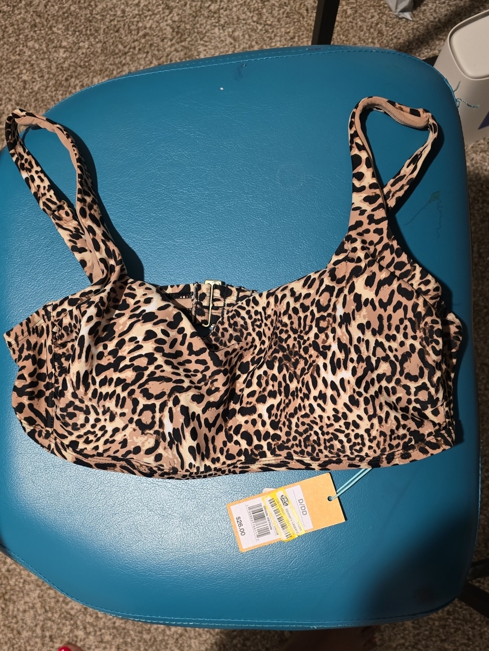 Kona Sol Leopard Print Bikini Top - Tan and Black